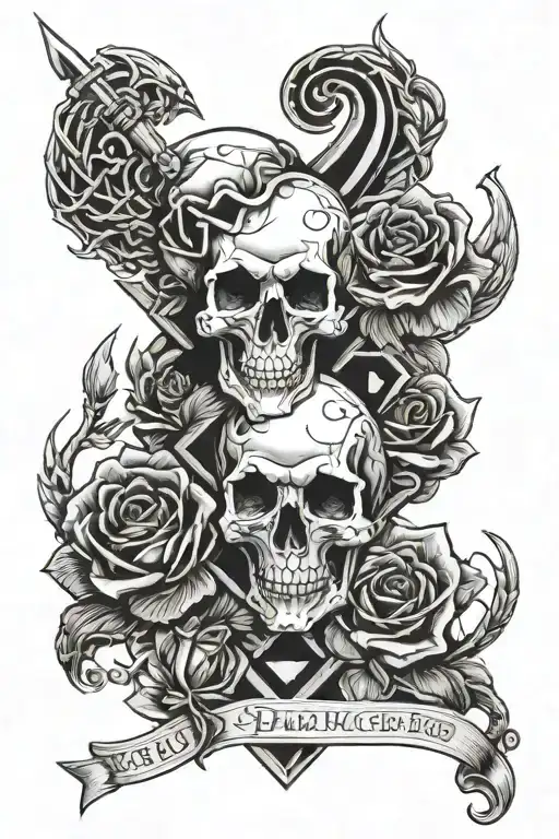 Roses Intertwined With The Special Forces Crest And Skulls And The Letter N Hidden