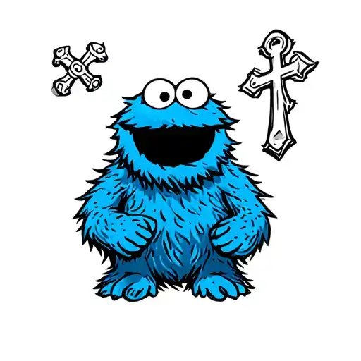 Cookie Monster Tattoo With A Anchor Cross
