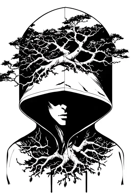 Hooded Figure Sillouete Tree Branches