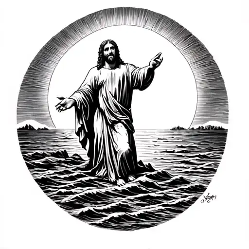 Jesus On Horizon With Large Sun Rising In Backround