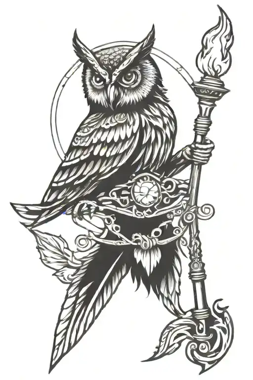 Spear And Owl And Torch