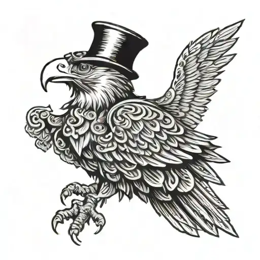 A Woodcut-style Illustration Of An Eagle Wearing A Suit And Tophat