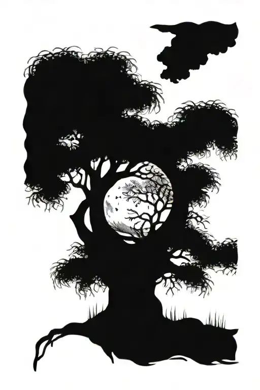 Willow Tree With Moon Surrounded