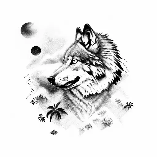 Wolf On Hillside With Palm Tree
