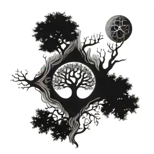 Half Of The Tree Of Life Combined With Half Of The Tree Of Knowledge Of Good And Evil