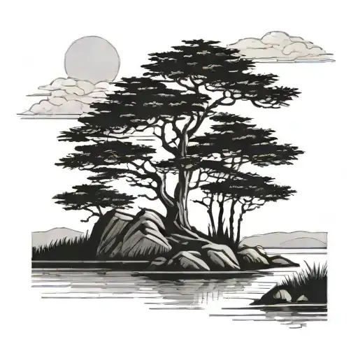 Single Cypress Tree By Water Natural