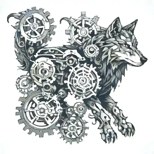 A Mechanical Wolf With Intricate Gears And Machinery Incorporated Into Its Design