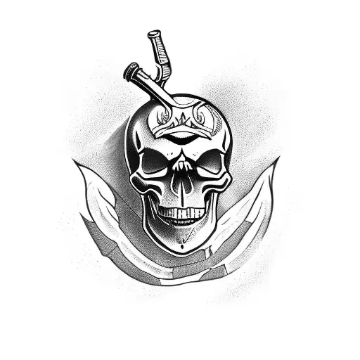 Skull And Knife Crossed Over A Bottle Of Alcohol