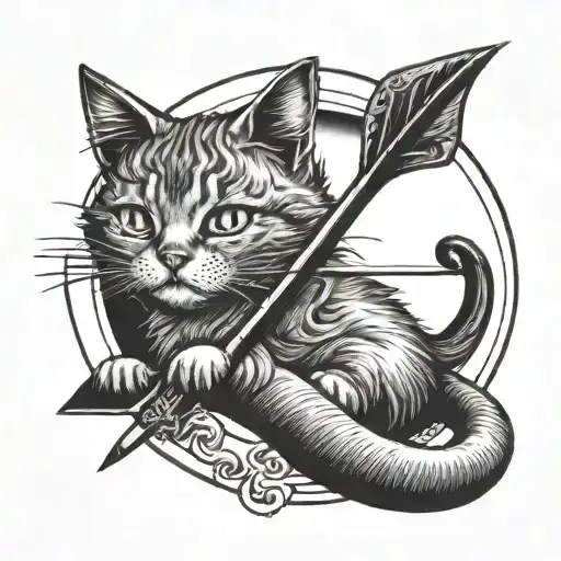 A Pencil And An Arrow Going Through A Crescent Moon With Cat Ears