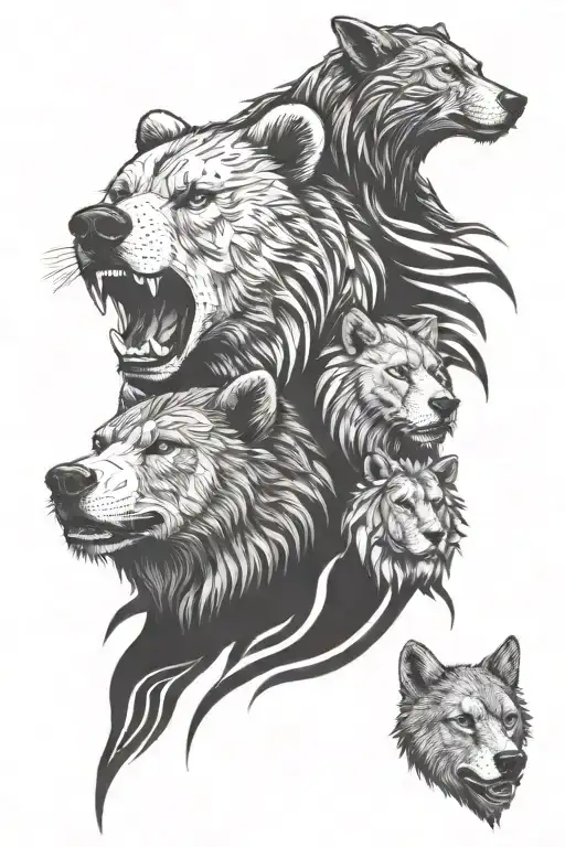 Bear With Wolf And Lion Sleeve