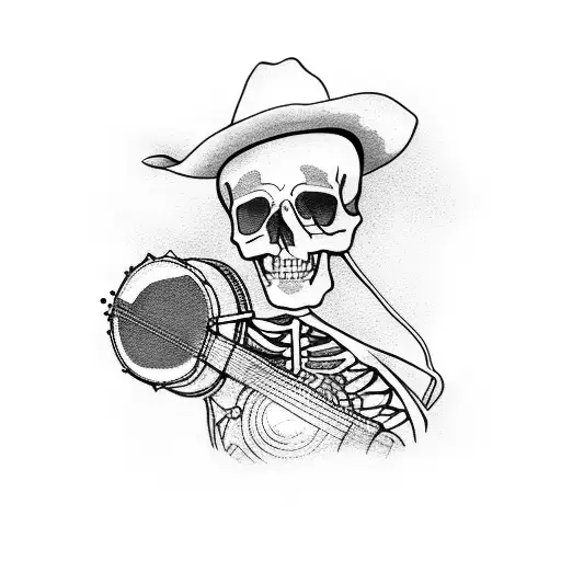 A Skeletal Cowboy Playing A Banjo