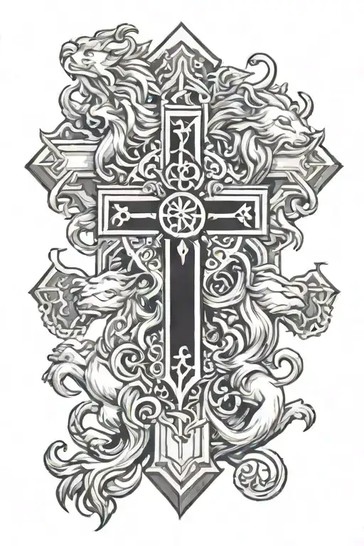 Christian Cross With Lion