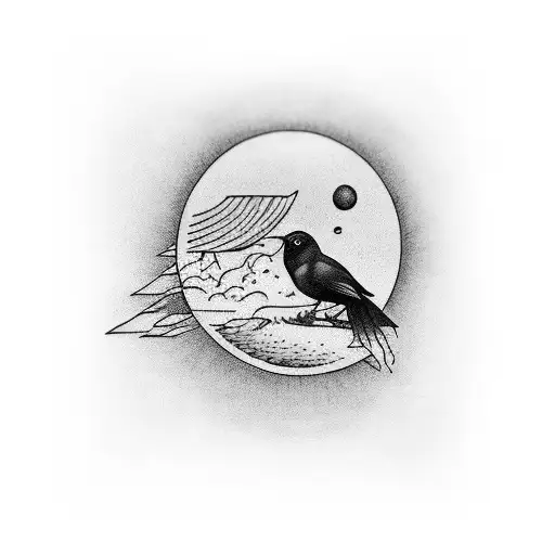 Black Bird With A Moon As An Eye