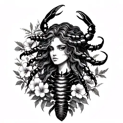 Medusa And A Scorpio With Flowers
