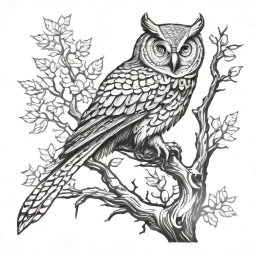 Forest Scene With A Hidden Owl Perch On A Branch Surrounded Snakes