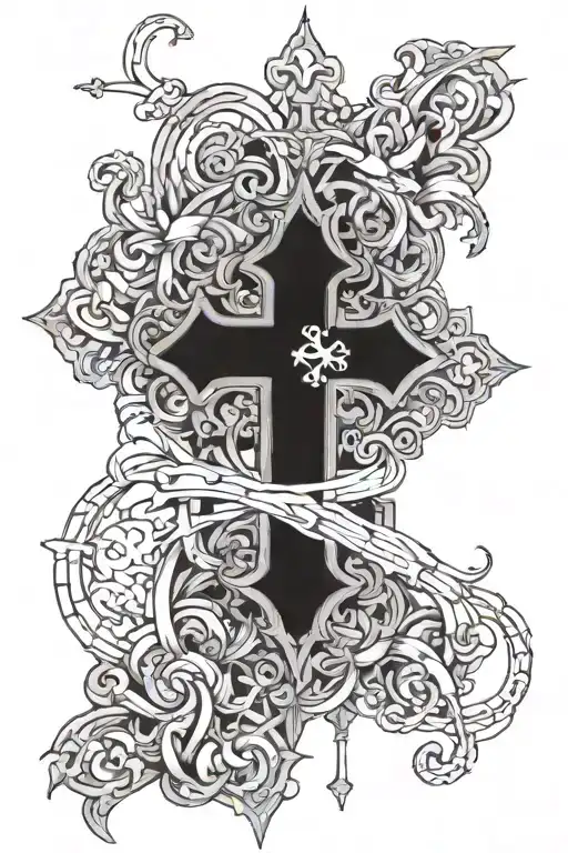 Montaigns And Christian Cross At Top Hat