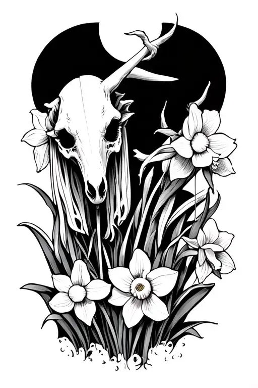 Mari Lwyd With Daffodils Growing