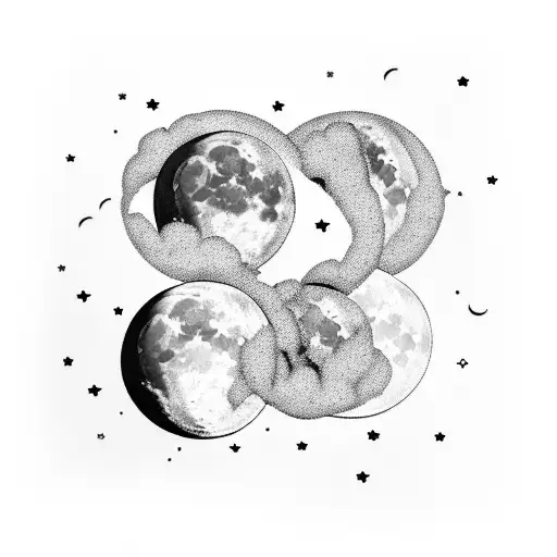 All Moon Phases Going Vertical With Clouds And Stars