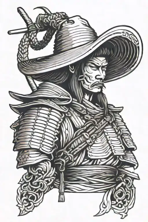 Samurai Tattoo With Straw Hat