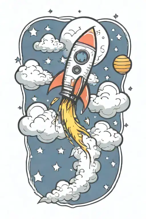 Rocket Flying With Dollar Signs And Music Notes Flowing