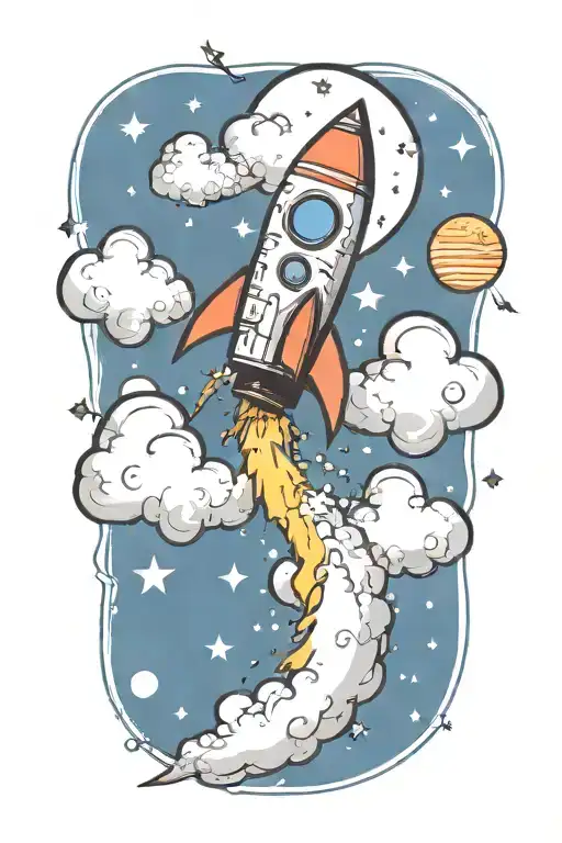 Rocket Flying With Dollar Signs And Music Notes Flowing