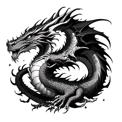 A Dragon Breathing Fire In A Forest Of Stars