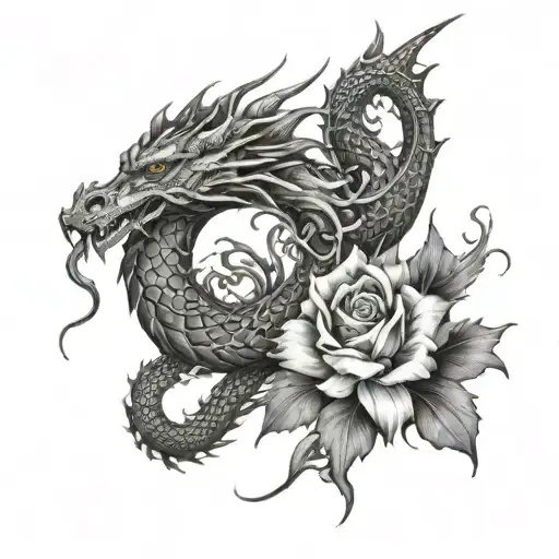Dragon Half Sleeve With Flower