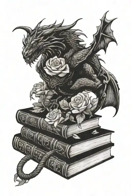 Books With Rose And Dragon Flying Symbolising Draco And Hermione