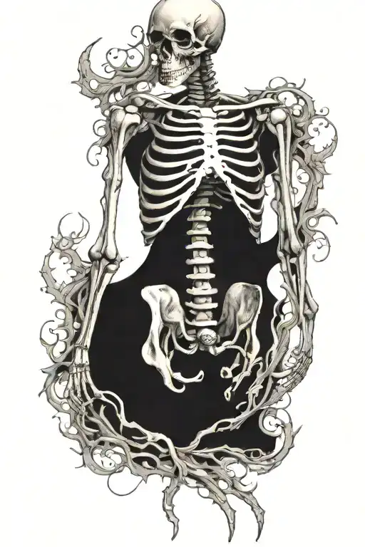 Skeleton Rib Cage Ripped Open With A Shadow Inside Of It That Has Eyes