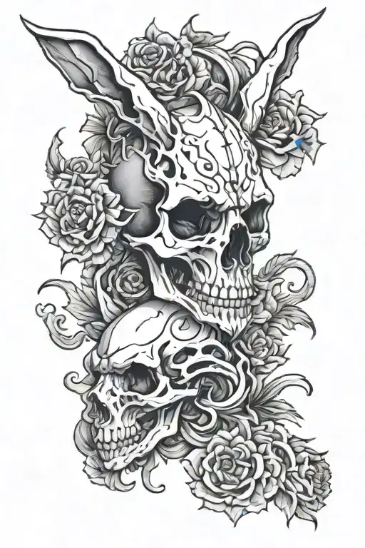 Dragon And Rabit Head Skull