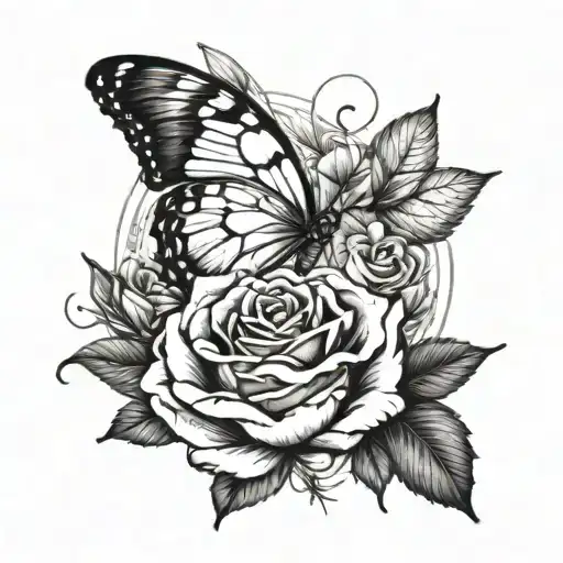 Half Butterfly Half Rose Tattoo Featuring Elements