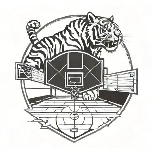 Basketball Court With A Tiger As The Referee