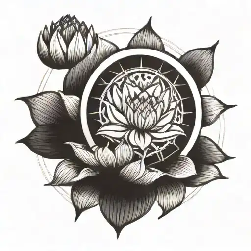 Dharma Wheel With Lotus Flower Bouquet