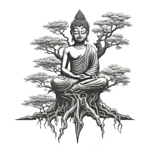 Bodhi Tree With The Buddha Sitting Under