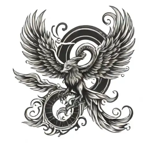 Aries Zodiac Sign With Phoenix Wings Surrounded