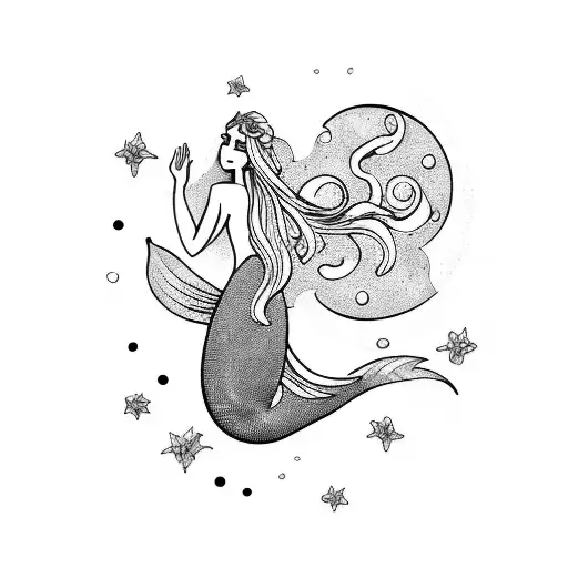 A Serene Mermaid Basking In The Moonlight On A Rocky Shore