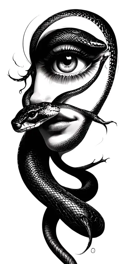 Womens Face With A Snake Coming From Her Eye