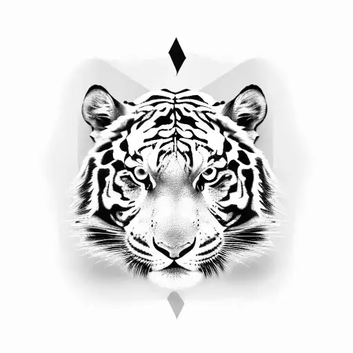 A Black-grey Tattoo Showcasing A White Tiger Formed With Abstract Artist Strokes