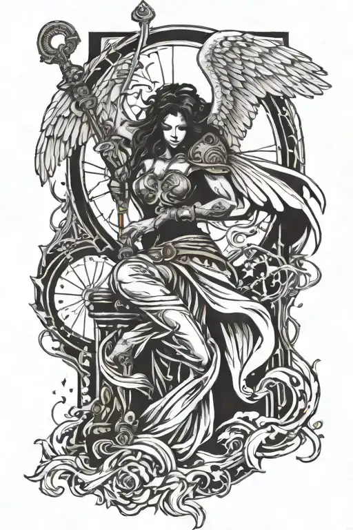 Fallen Warrior Angel With Libra Sign Mixed With Yin