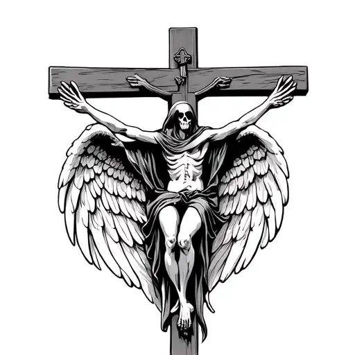 Grim Reaper On A Crucifix With Angel Wings