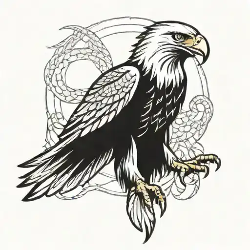 Eagle With Spread Wings With A Snake In Its Beak Standing
