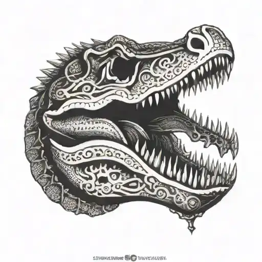 A Blackwork Tattoo Of An Alligator Skull With Intricate Details