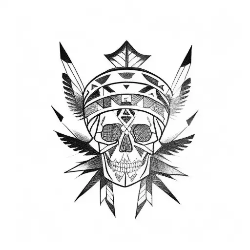 Geometric Skull With Native American Headdress