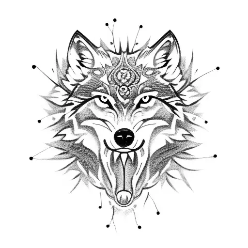 Wolf With Its Mouth Open Surrounded By Thorns