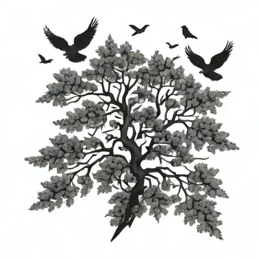Small Birds Flying Away From A Forest