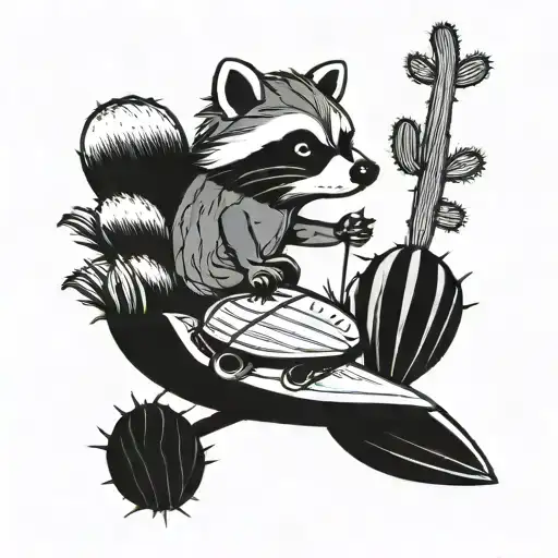 Raccoon Surfing On A Cactus