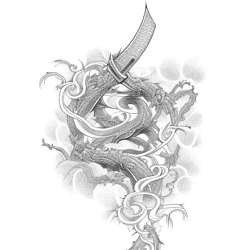 Katana Vertical With Vines Spiraling Around It