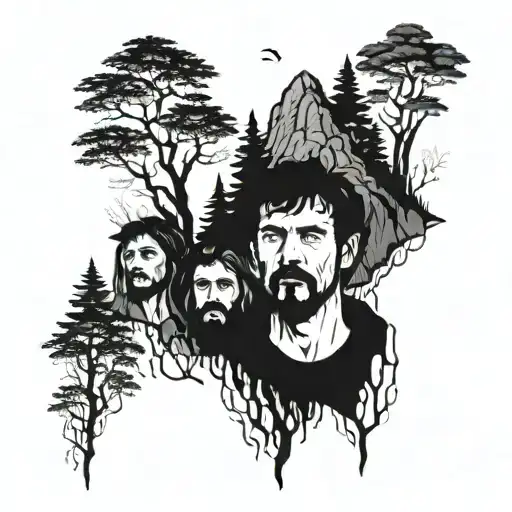 An Intricate Design Of A Money Heist Scene Set In A Forest With The Robbers Surrounded By Hills