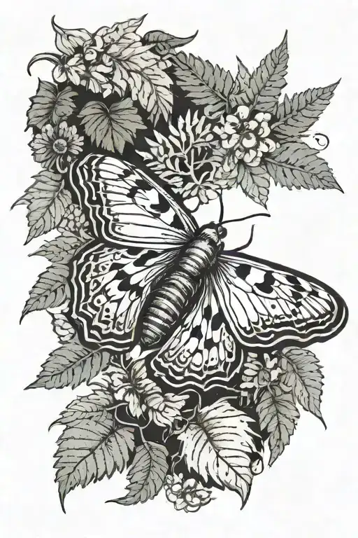 Death Moth And Fern Plant Background