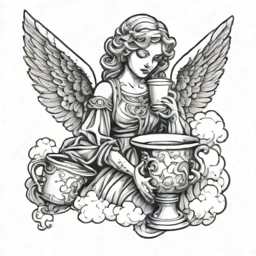 Angel Holding Double Cup With Clouds